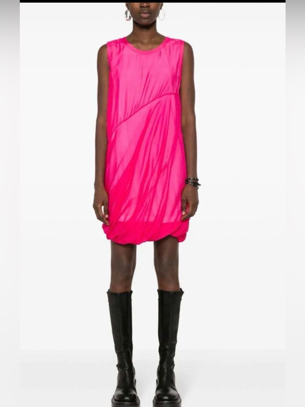 Helmut Lang Straight Bubble Hem Sleeveless Hot Pink 100% silk Shift Dress